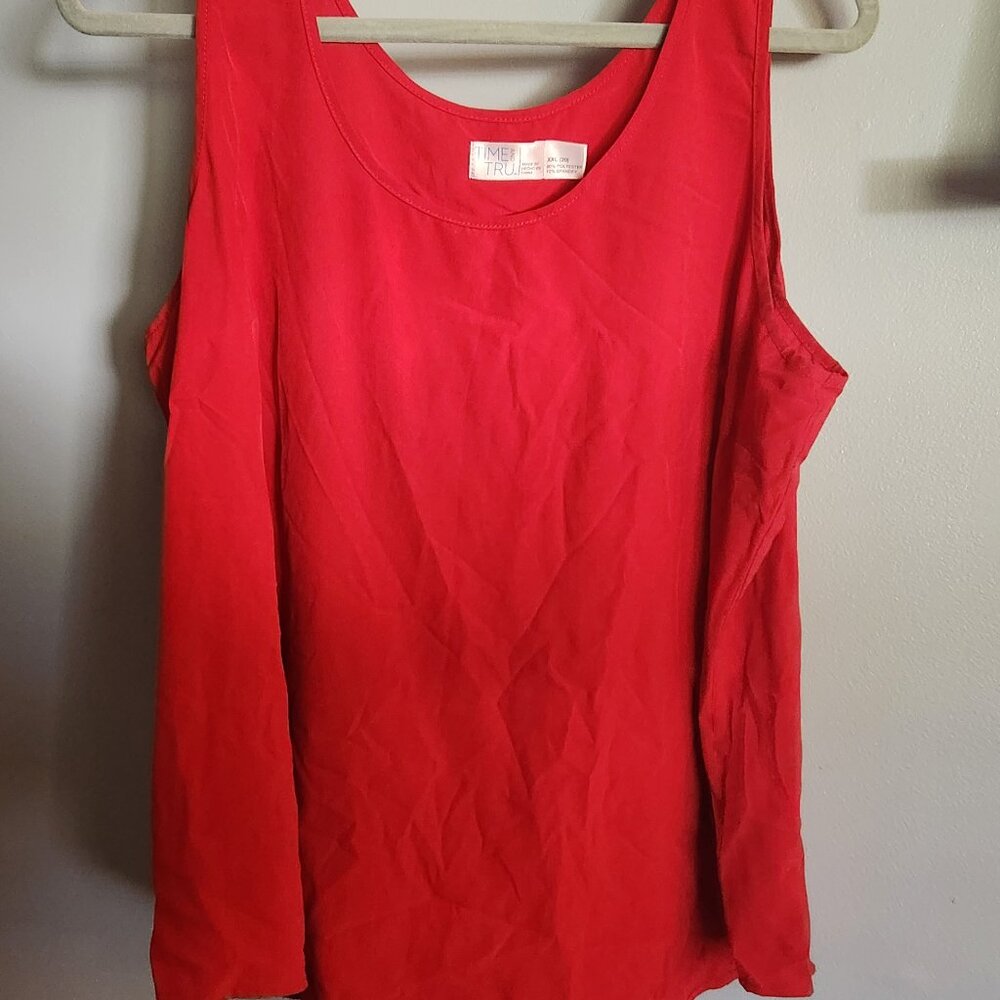 Bright red flowy sheer blouse